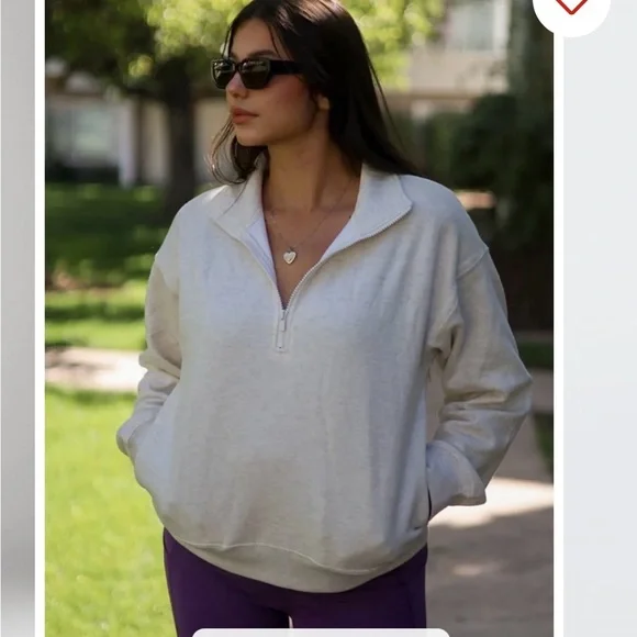 Fabletics Women's Cream Half-Zip Sweatshirt - Picture 9 of 9